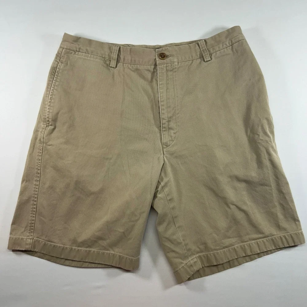 Nautica Clipper Mens 34W Relaxed Fit Chino Shorts Khaki Tan Cotton Casual Flat